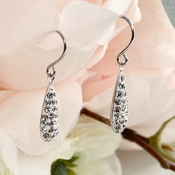 Sterling Silver White Crystal Droplet Earrings - Picture 2 of 8